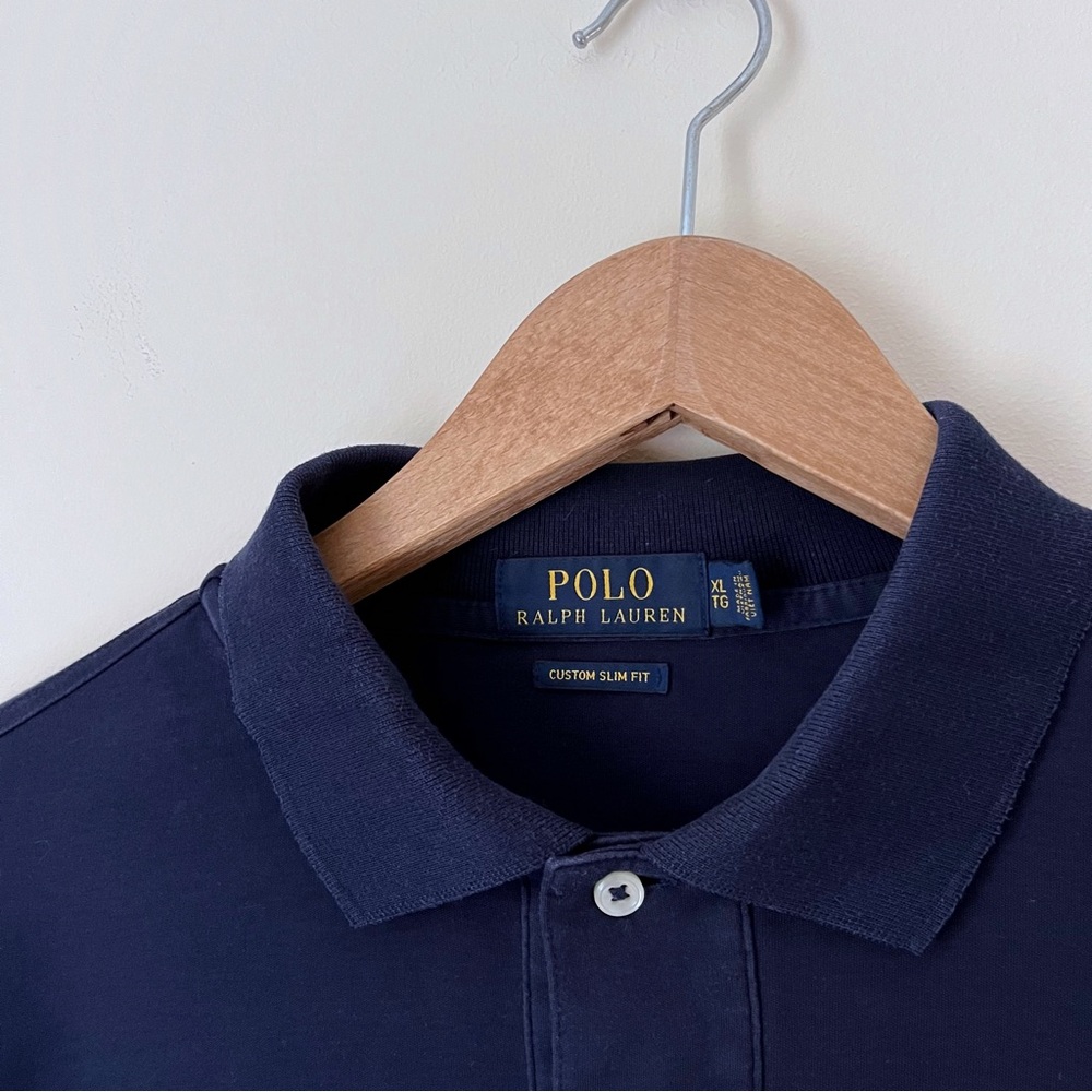 Men’s Polo Ralph Lauren Navy Long Sleeve Tee, Size XL Custom Slim Fit - Picture 2 of 8